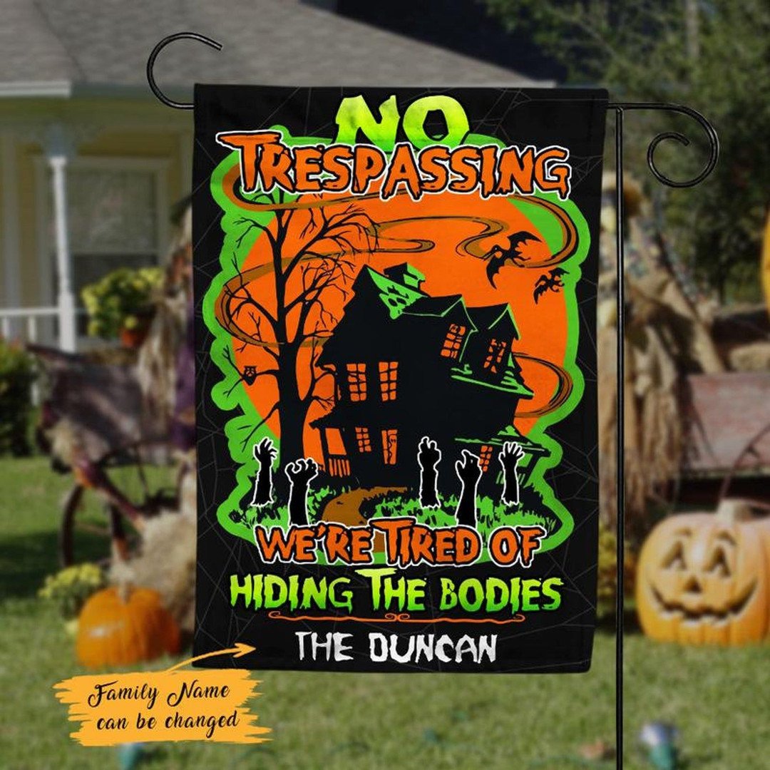 Halloween Garden Flag Decoration No Trespassing We're Tierd of Hiding Sign Yard 