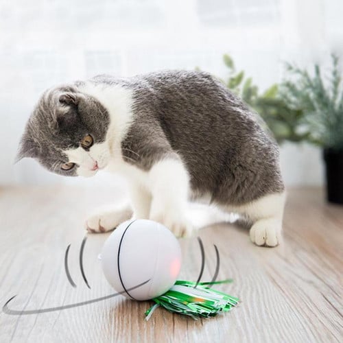Rolling Cat Ball Toy With Magnetic Feathers Interactive Teasing Multi-function LED Cat Toy