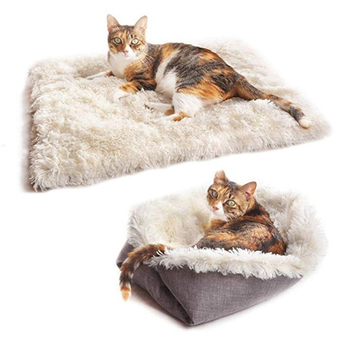 Cat Bed Double Sided Sherpa Pad Washable Fluffy Cushion Mat For Cats Kitten Foldable