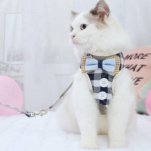 Cat Harness Vest Set Adjustable With Bow And Leash
