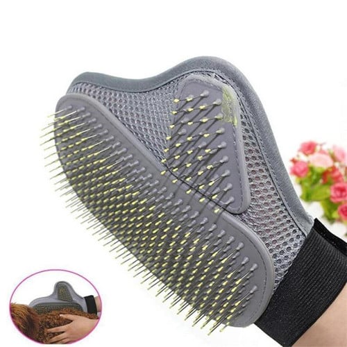 Cat Grooming Deshedding Glove Hair Remover Brush Stainless Steel Pins Coated With Silicone