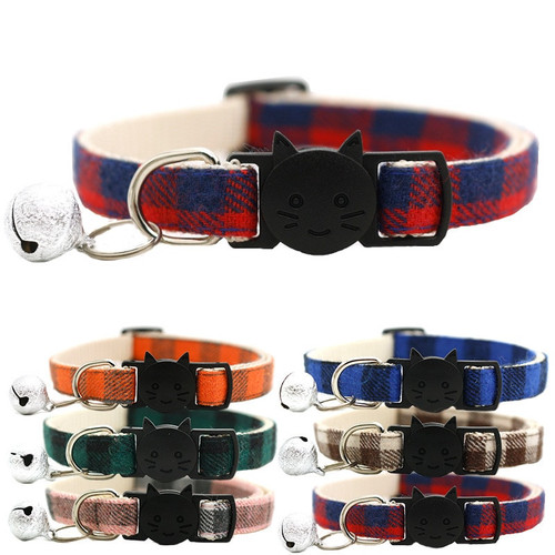 Adjustable Plaid Cat Collar With Bell