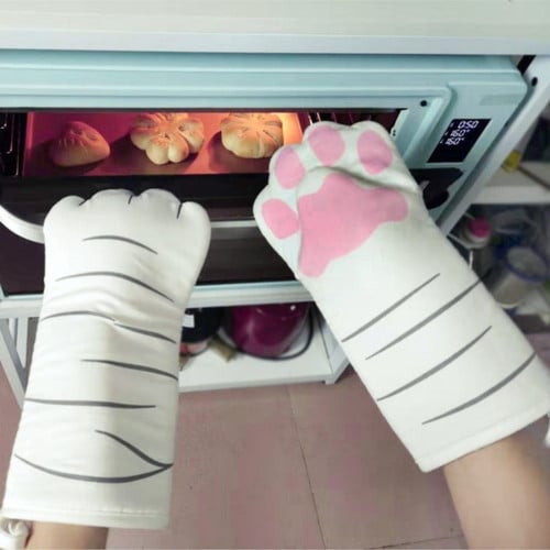 2pcs Cute Cartoon Cat Paws Oven Mitts