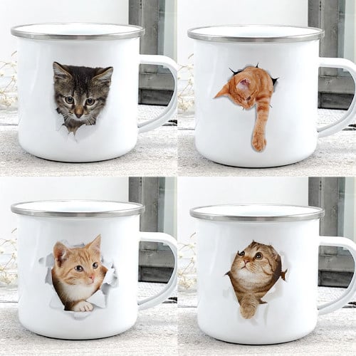 Creative 3D Print Cat Enamel Coffee Tea Mugs