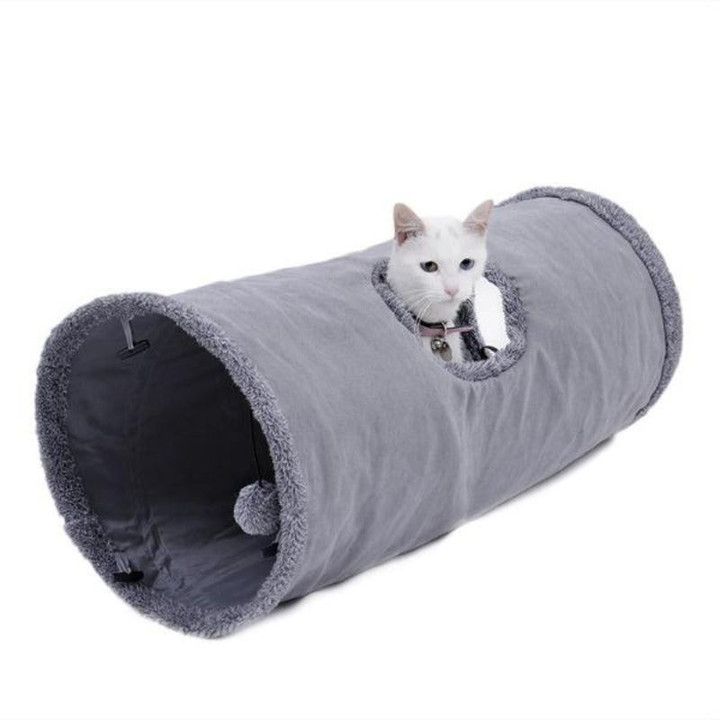 Long Collapsible Cat Tunnel Toy With Ball And 2 Holes