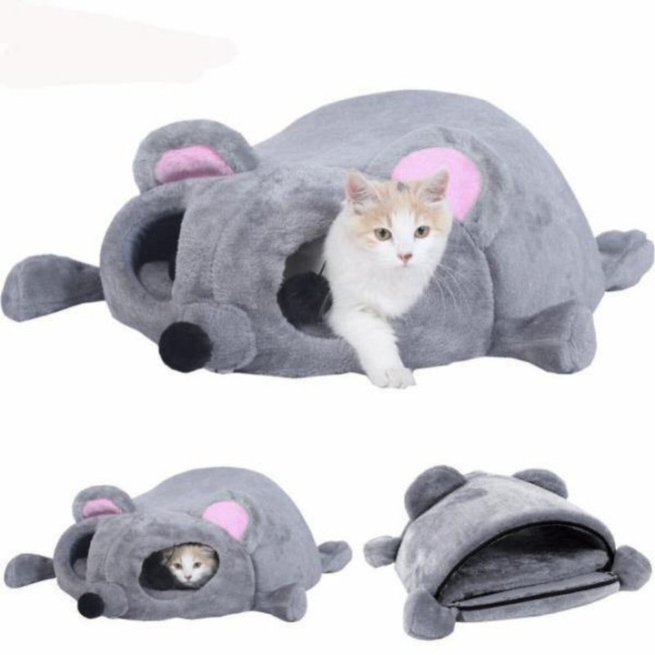 Cat Cave Bed Mouse Shape Cat House With Removable Cushion Waterproof Bottom