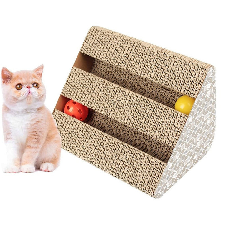 Cat Scratching Post Triangle Corrugated Scratchboard With Bells
