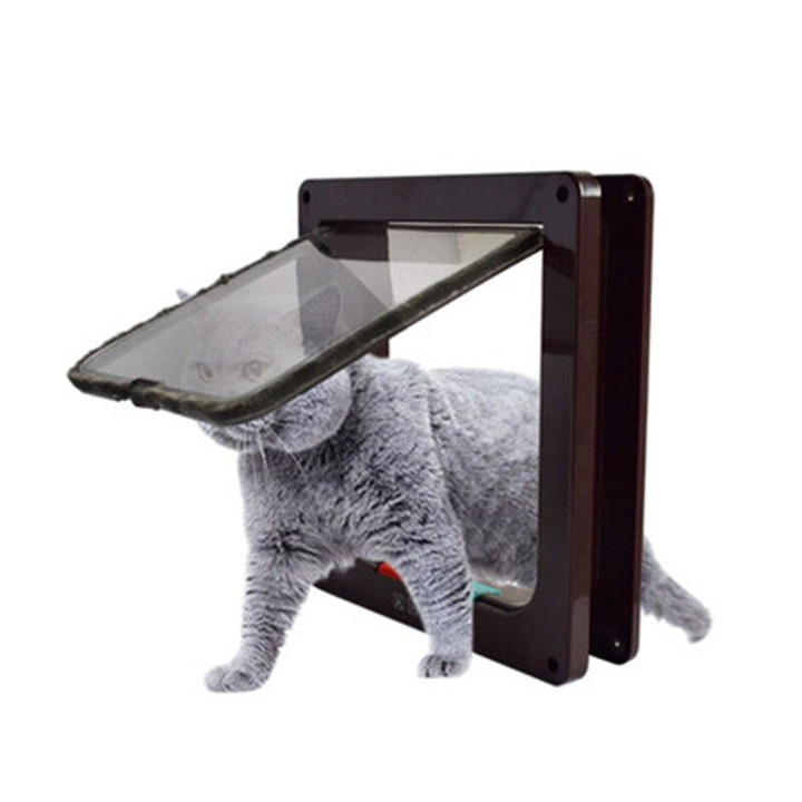 Cat Flap Door 4 Way Lockable Cat Kitten Security Gate ABS Plastic S/M/L Pet Supplies
