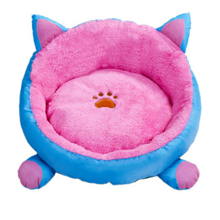 Plush Cat Bed Cute Cat Ears Raised Edge Non-slip Waterproof Bottom