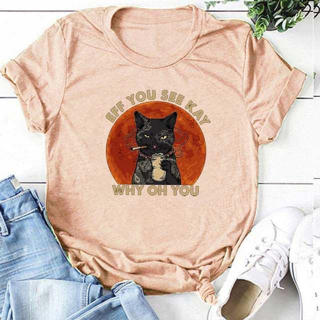 Cheeky Cat Print Women's T-shirt (F*ck You)