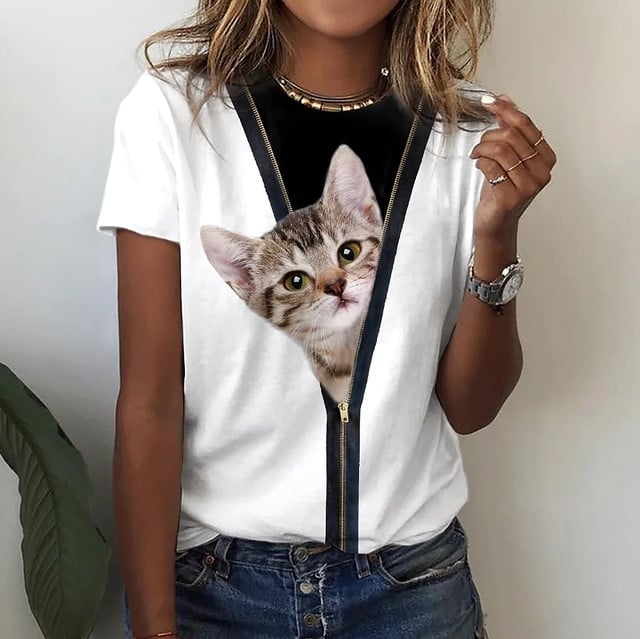 3D Print Lovely Cat T-Shirt Oversized Unisex Clothing