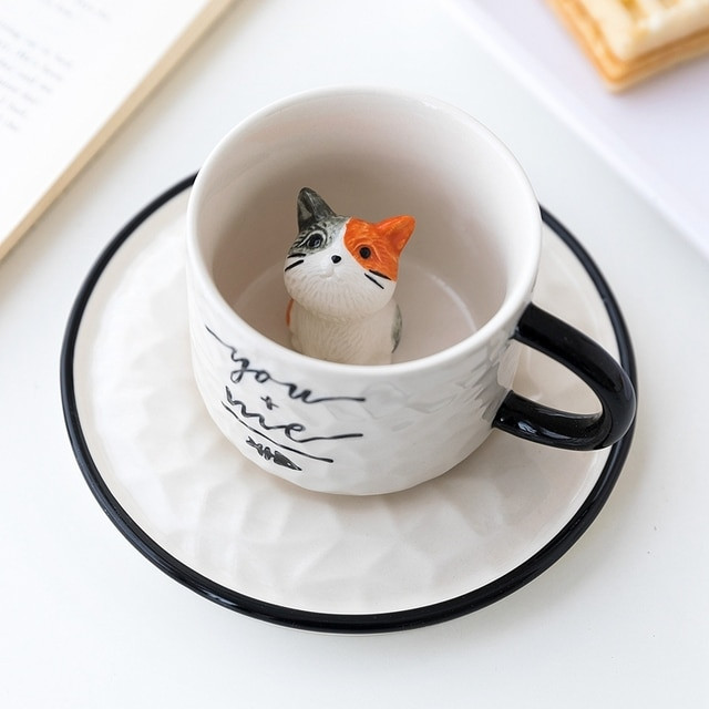 Cute Cat Mug With Saucer For Cat Lover