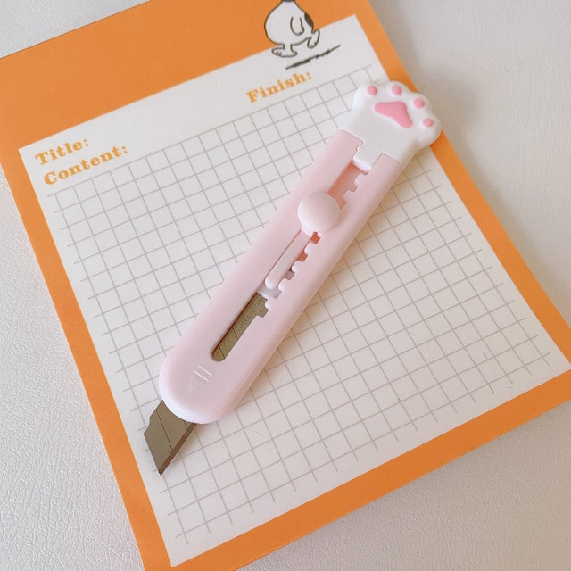 Cute Girly Pink Cat Paw Alloy Mini Paper Knives