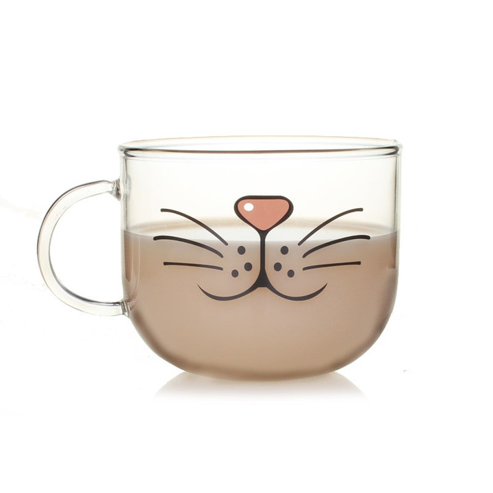 Novelty Glass Cup Cat Face Mugs