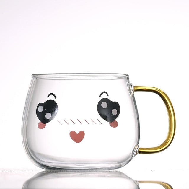 8 Styles Cute Face Glass Mug With Handle