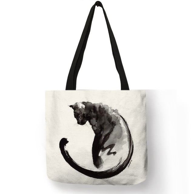 Black Cat Print Tote Bag For Women