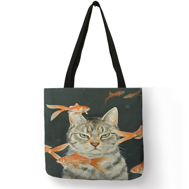 Creative Cat Oil Painting Print Tote bag For Women Lady
