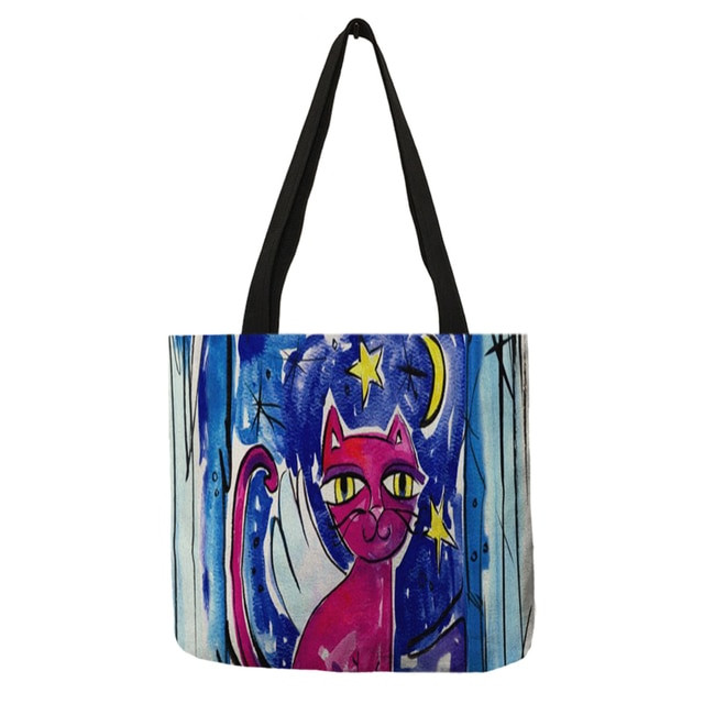 Both Side Aesthetic Cartoon Cat Printed Tote Handbag for Women