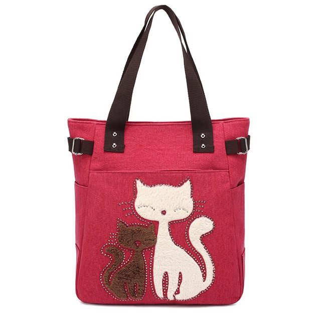 Lovely Cute Cat Canvas Handbag for Girls
