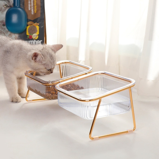 Non-slip Double Transparent Cat Bowl with Stand