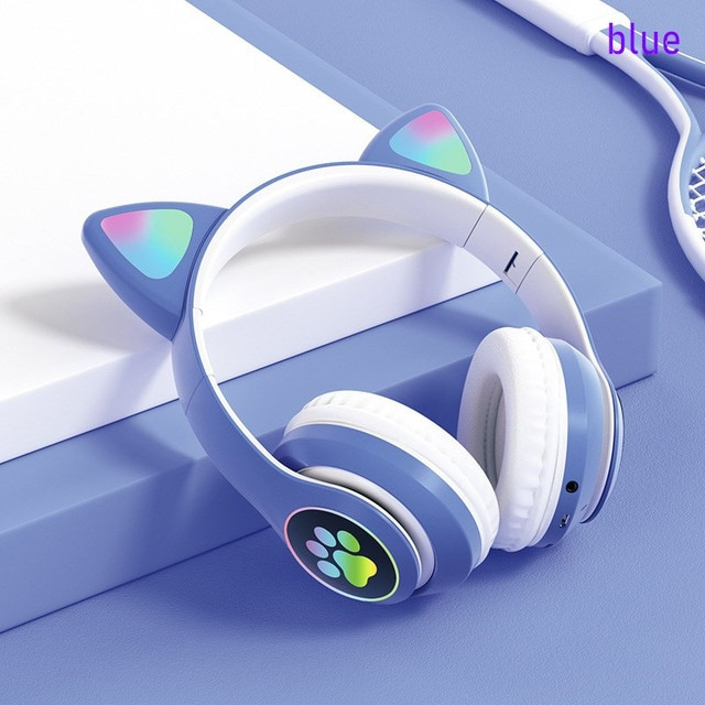Flashing LED Cute Cat Ears Headphones Bluetooth Wireless Headset