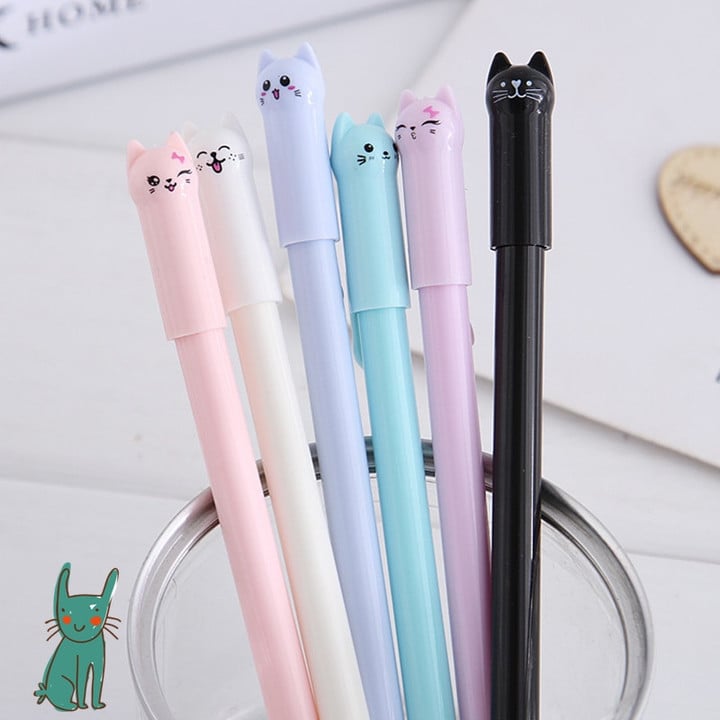 10Pcs Set Cute Kawaii Kitten Neutral Pen 0.38mm Black Gel Ink