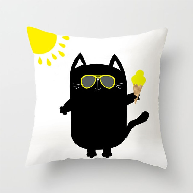 Funny Cute Black Lover Cat Pillowcase Cushion Cover