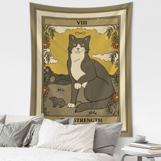 Cartoon Cat Tarot Tapestry Wall Hanging
