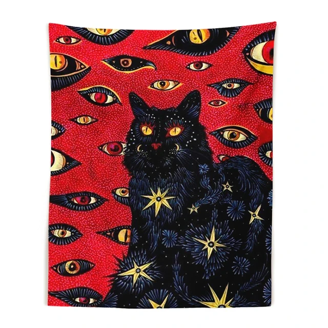 Cat Coven Tapestry Printed Witchcraft Hippie Wall Hanging Tapestry