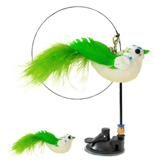 Interactive Cat Toy Funny Simulation Feather Bird with Bell Cat Stick
