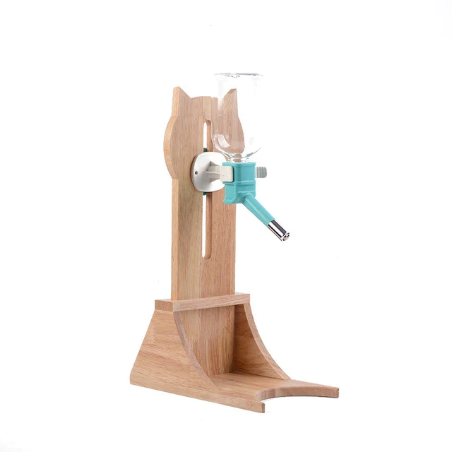Cat Water Dispenser With Wooden Stand Hanging Water Bottle