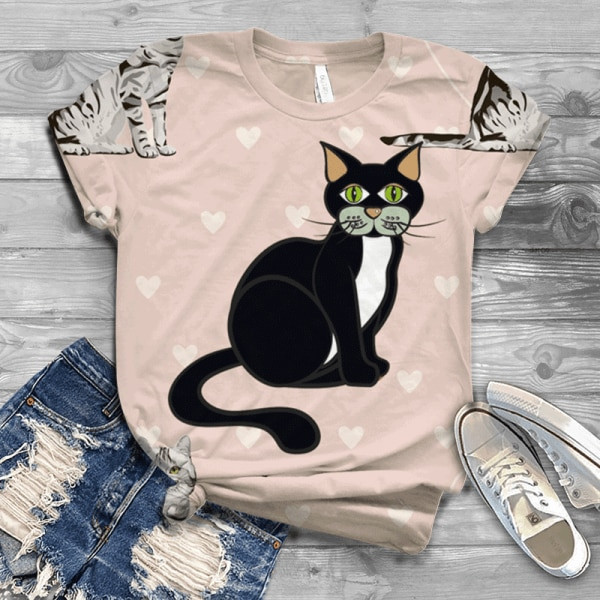 Women's T-shirt With Cute Cat Pattern