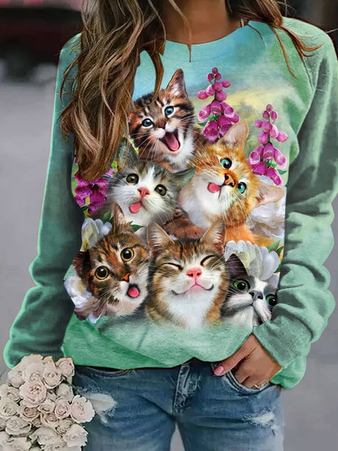 Cat Rabbit Floral 3D Printed Women Sweat Shirts