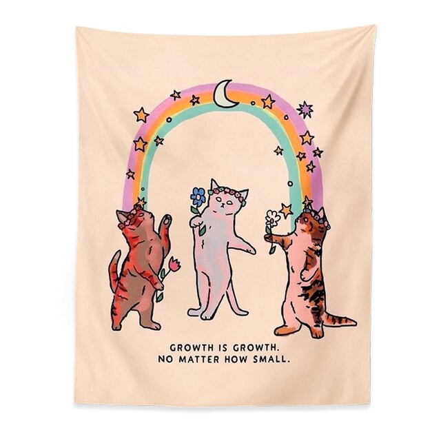 Sunshine Rainbow Cartoon Cat Bohemian Tapestry