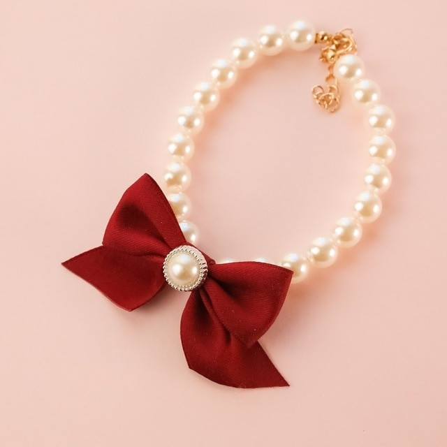 Cute Bow Necklace Pearl Jewelry For Cats