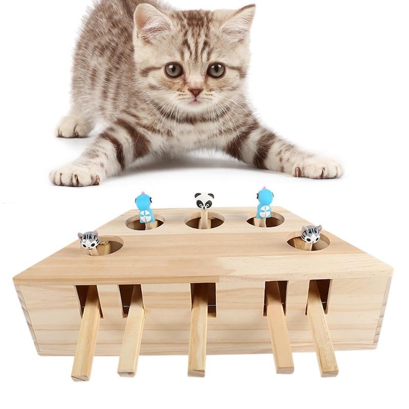 Cat Wooden Toy With 3/5 Holes Interactive Cat Puzzle Box - CatMEGA
