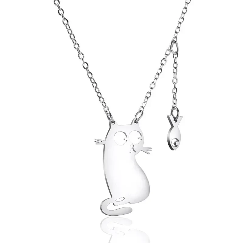 Funny Cat & Fish Pendant Necklace