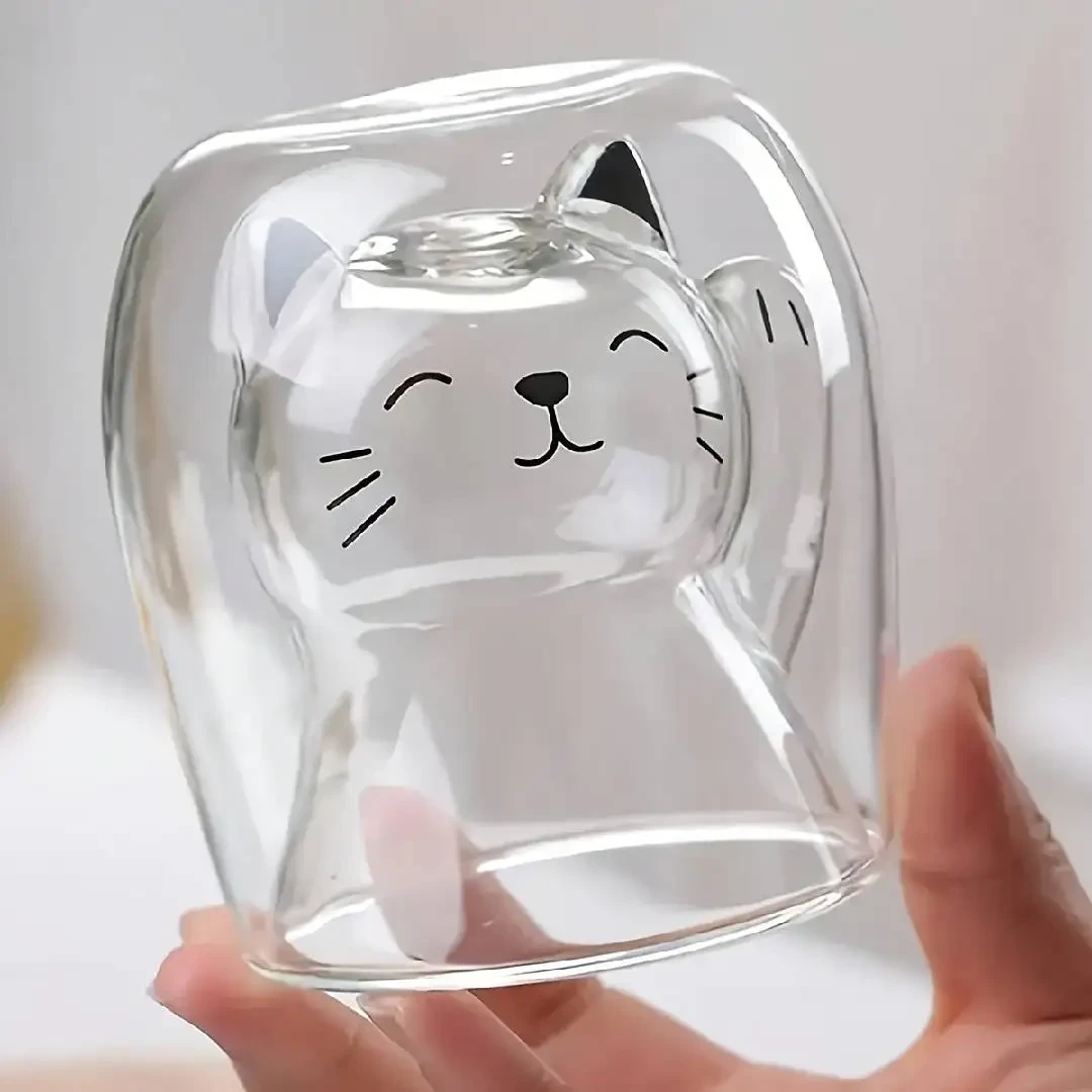Double-Wall Insulated Cat Glass Mug