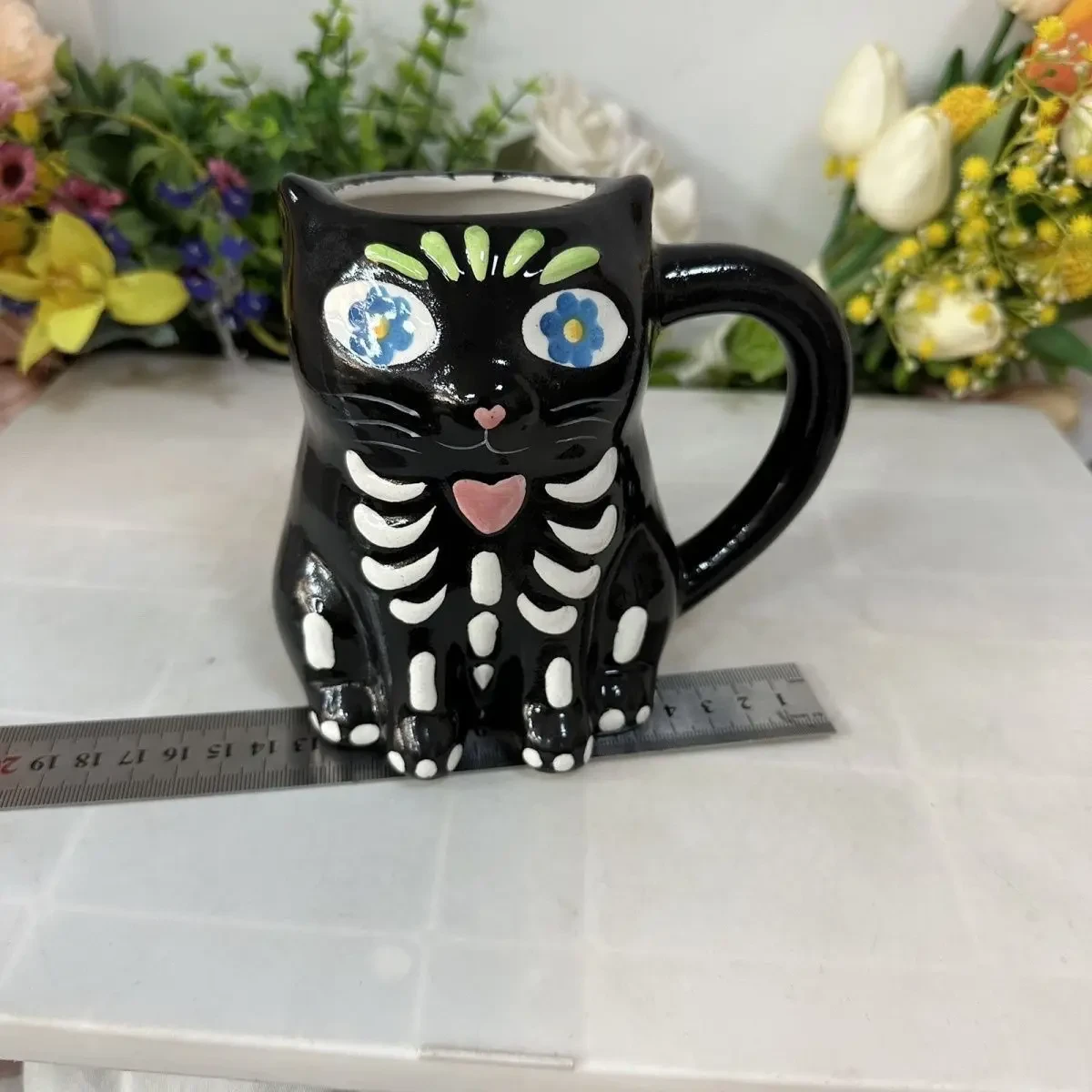 Spooky Cute Skeleton Black Cat Mug
