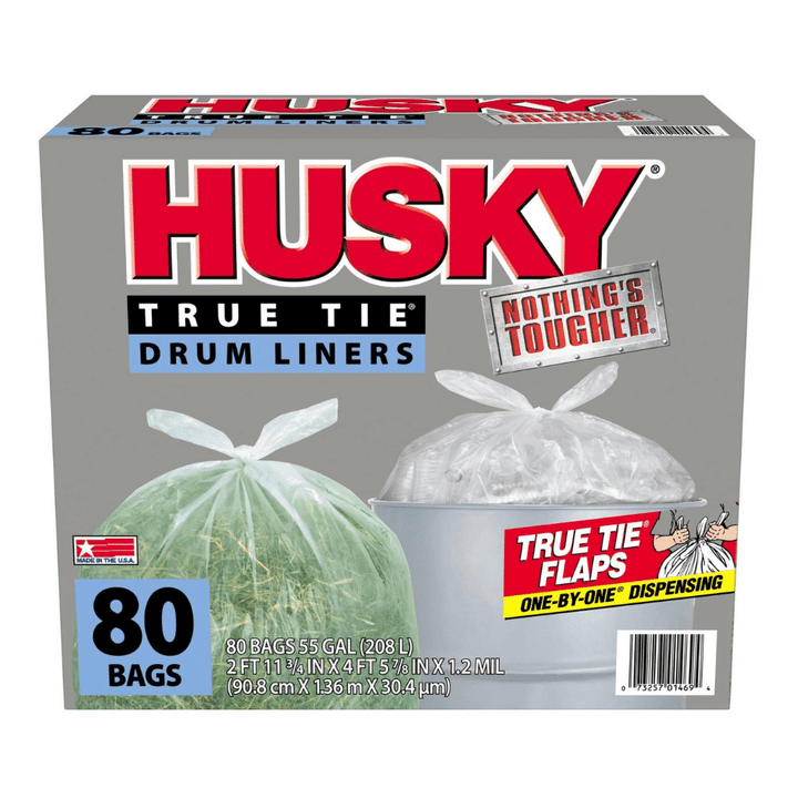 Husky 55-Gallon Clear Flap Tie Drum Liner Trash Bags (80 ct.)
