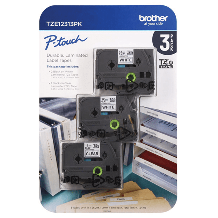 Brother P-Touch TZe12313PK Laminated Tape for Brother Label Makers, 3 Pack