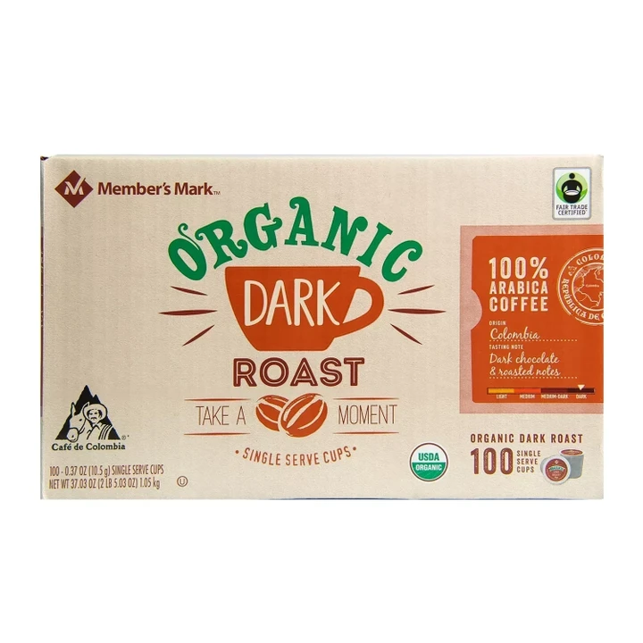 Member's Mark Organic Dark Roast Coffee, Single-Serve Cups (100 ct.)