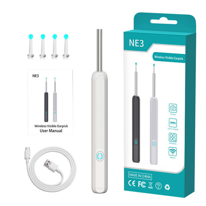 (Last Day Sale- SAVE 50% OFF) Clean Earwax-Wi-Fi Visible Wax Removal Spoon, USB 1296P HD Load Otoscope