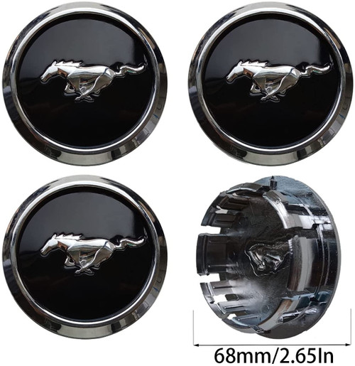 4PCS for Mustang Wheel Center Caps, 68mm Rim Wheel Center Hub Caps Covers for Mustang 2015 to 2022 (Black)