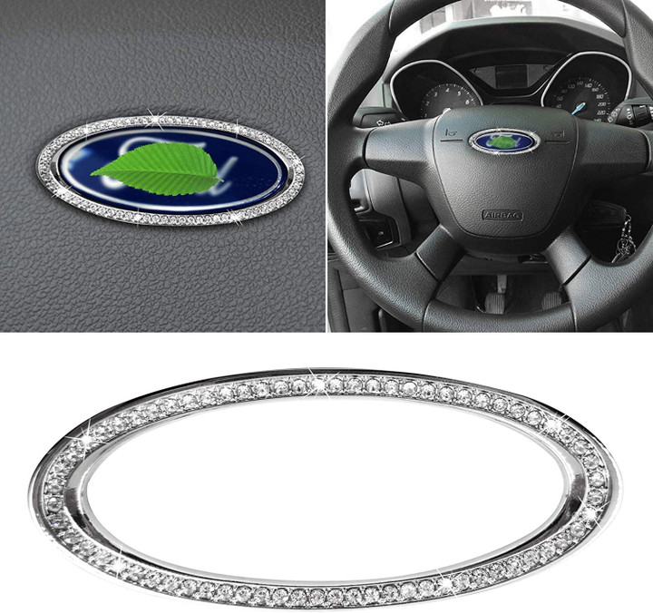 Compatible with Ford Bling Steering Wheel Emblem, Crystal Bling Car Logo Decal Bling Accessories Compatible with Ford Edge Escape Expedition Explorer Fusion Ranger F150 F250 F350 2012-2021