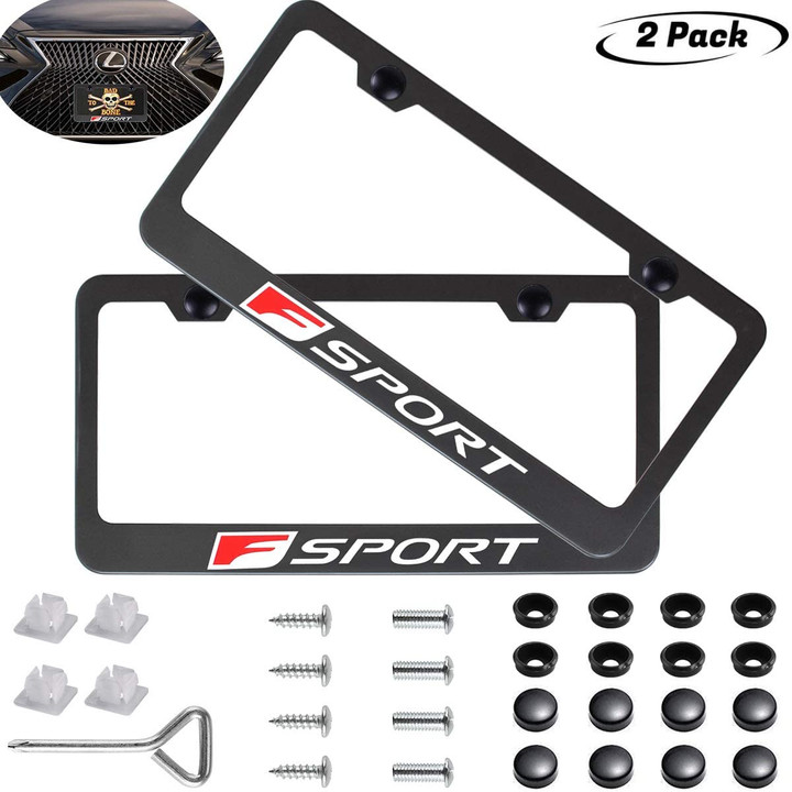 2 Pack F Sport Logo Car License Plate Frame for Lexus, Stainless Steel Auto Plate Frames Frames to Protect Plates,with Screw Caps Cover Set Suit,for All car (F Sport)