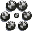7pcs Emblem Black Center Wheel Caps: Carbon Fiber Black Emblem 4pcs Wheel Center Caps 68mm, 1pcs Hood Emblem 82mm, 1pcs Trunk Logo 74mm, 1pcs Steering Wheel Decal 45mm