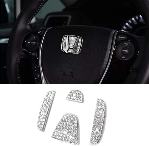 Crystal Bling Steering Wheel Emblem Compatible with Honda Civic Accord CRV Odyssey City 2015-2021, Steering Wheel Sparkly Emblem Trim Decoration Cover Diamond Decal DIY Shiny Bling Accessories