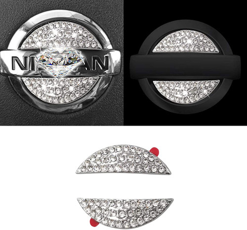 Compatible with Nissan Bling Steering Wheel Emblem Sticker, Sparkly Diamond Steering Wheel Logo Overlay Compatible with Nissan Maxima, Altima, Sentra, Pathfinder, Kicks, Rogue (2010-2021)