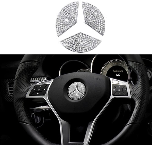Steering Wheel Bling Crystal Emblem Accessory Interior Decal Sticker Compatible for Mercedes-Benz